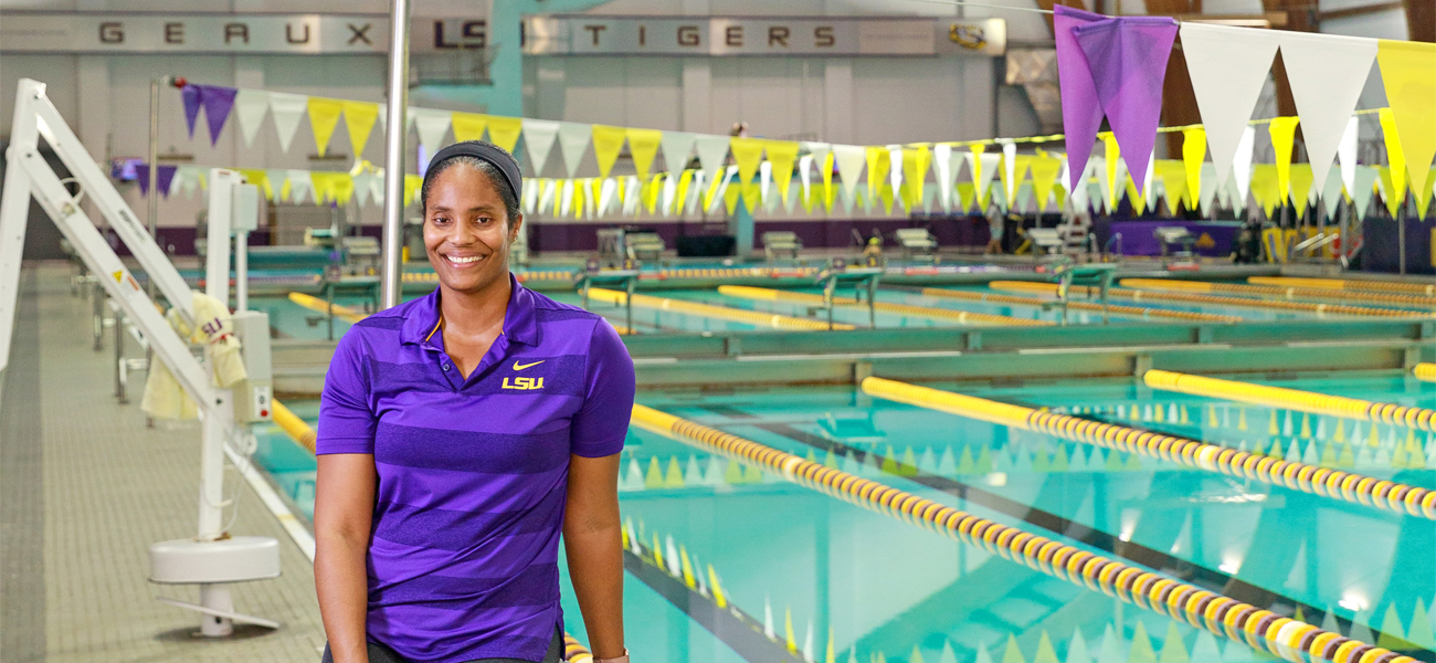 Leah Stancil posed in front of LSU pool