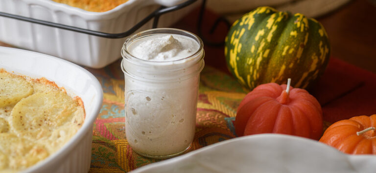 jar of cashew cream. vegan, plant based